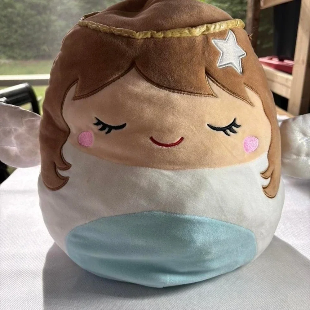 Squishmallows Angelina the Angel 12 inch Plush Brown Hair Gold Halo Kellytoy